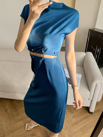 French dress for women 2023 spring and summer new style detachable bead buckle leaking waist temperament niche long skirt professional women's skirt
