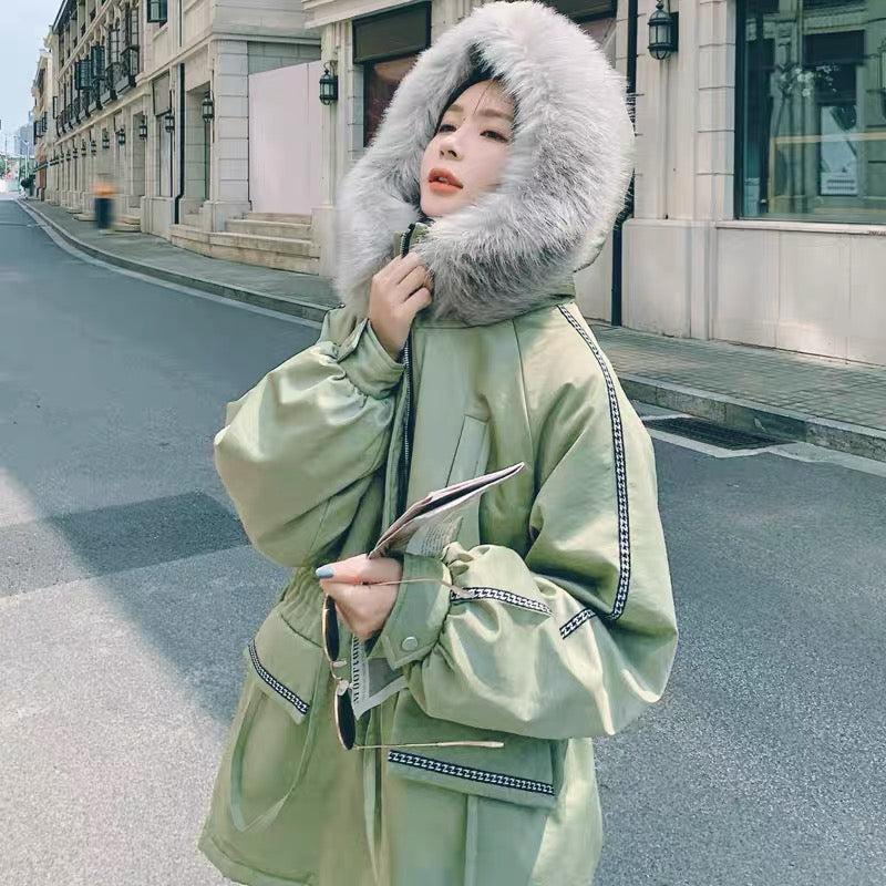 Parker women's 2023 new design niche down-padded coat winter plus velvet thickened mid-length cotton-padded jacket
