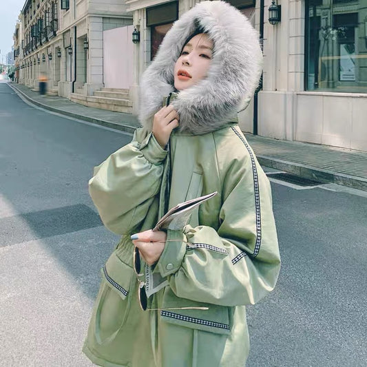 Parker women's 2023 new design niche down-padded coat winter plus velvet thickened mid-length cotton-padded jacket