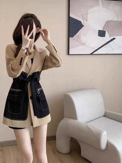 Spring 2023 new style French waist slimming high-end Hepburn style small temperament black suit dress (V7718)