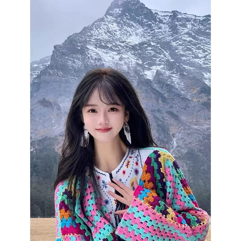 Thin knitted sweater for women 2023 new pink hollow sweater cardigan coat high-end temperament gentle early autumn top