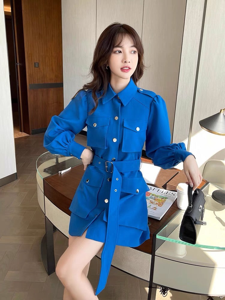Autumn 2023 new Klein blue skirt women's high-end autumn fashion suit skirt French slim dress T2346