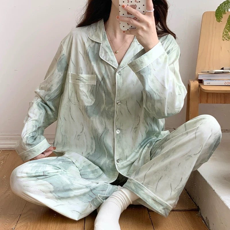 Pajamas women summer cardigan long-sleeved trousers suit summer ladies 2024 new cartoon spring autumn winter home clothes