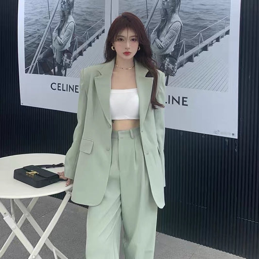 Yujie's light and mature style goddess style early autumn fashion suit suit is a fashionable street-style high-waisted wide-leg pants two-piece set