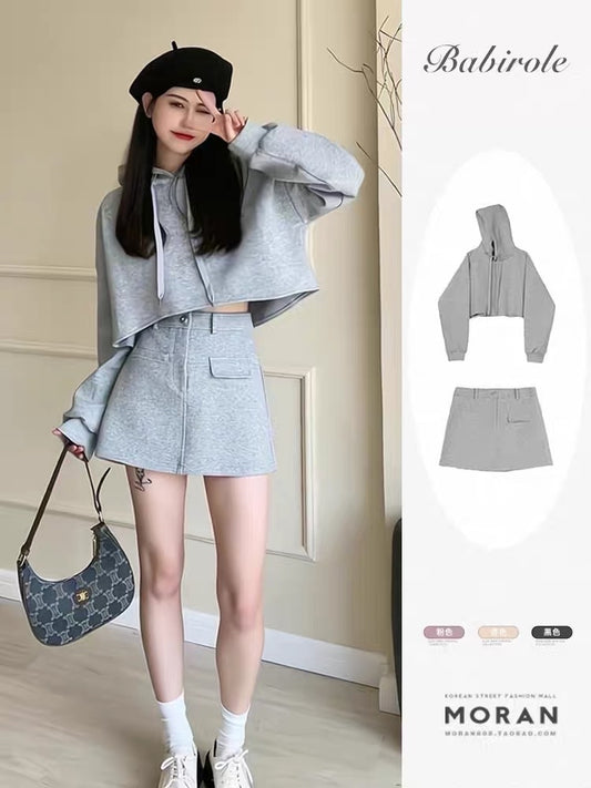 American retro hooded sweater shirt skirt two-piece sports and leisure wind suit autumn wear for small children