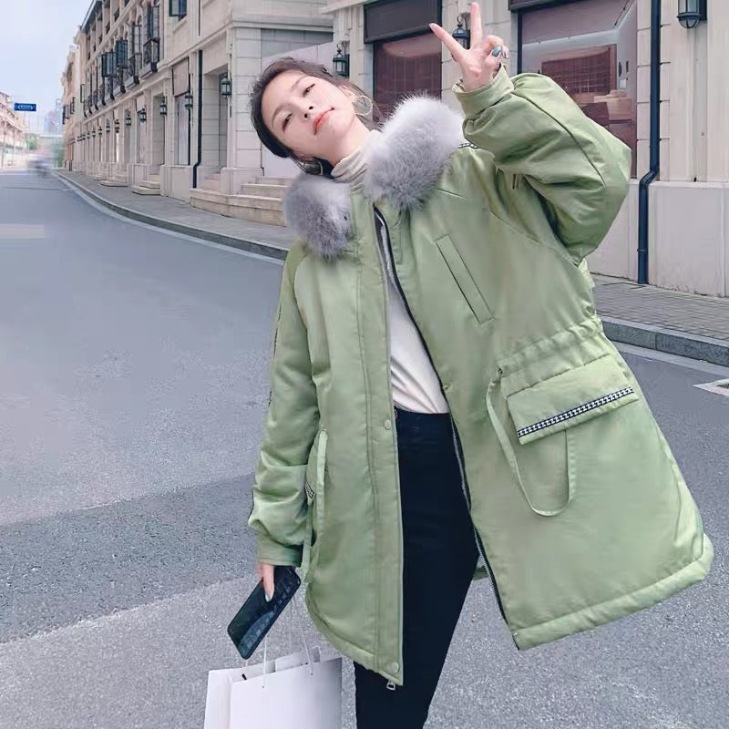 Parker women's 2023 new design niche down-padded coat winter plus velvet thickened mid-length cotton-padded jacket