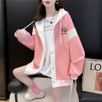 2023 New Lazy Style Hooded Cardigan Women's Loose Casual Versatile Korean Style Design Jacket