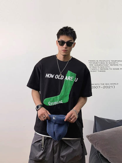 Xu Tailang's design niche short-sleeved T-shirt men's American high street hiphop European and American vibe trendy half-sleeve