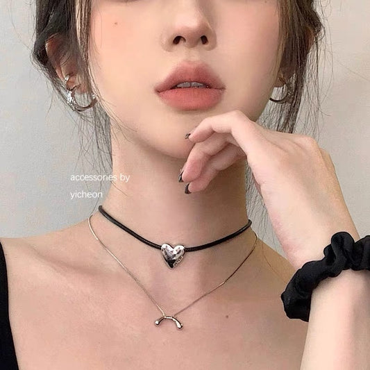 YIcheon net red same style love necklace female ins wind leather rope choker personality stack clavicle chain C34