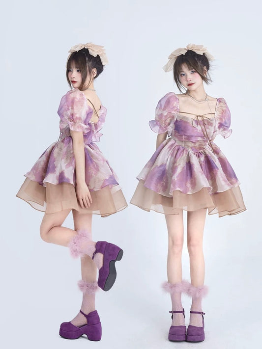 [In stock] 11SH97 tutu skirt summer dopamine purple floral skirt princess skirt fairy skirt