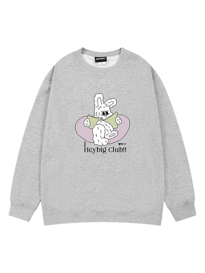 American retro creative rabbit print round neck sweatshirt for men and women in autumn and winter, long-sleeved bottoming shirt, trendy tops