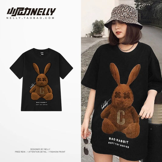American cartoon cat print round neck short sleeve men and women summer 2025 couple pure cotton t-shirt half sleeve bottoming shirt trend