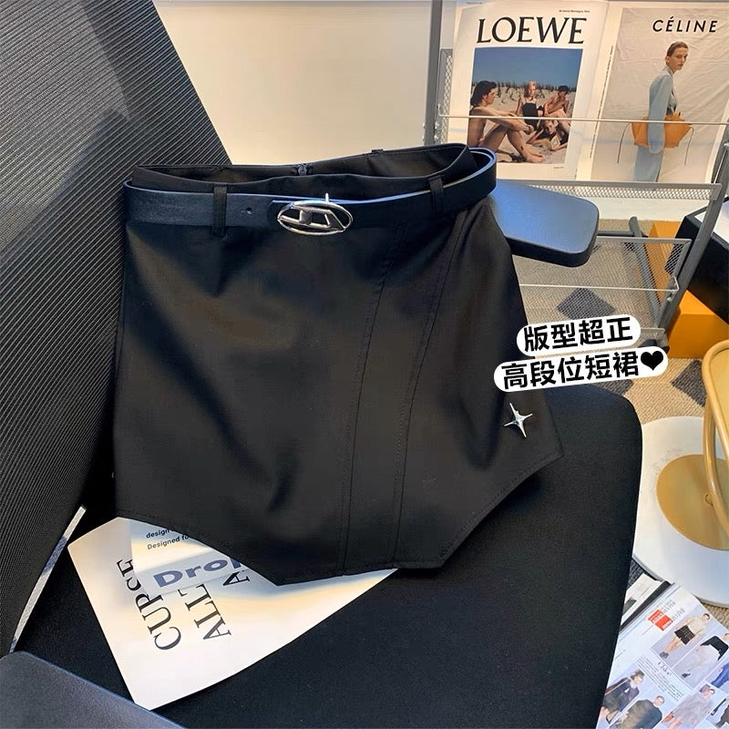 Net red style irregular black skirt small man short bag hip skirt female sweet cool hot girl sexy skirt summer