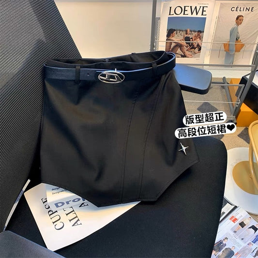 Net red style irregular black skirt small man short bag hip skirt female sweet cool hot girl sexy skirt summer