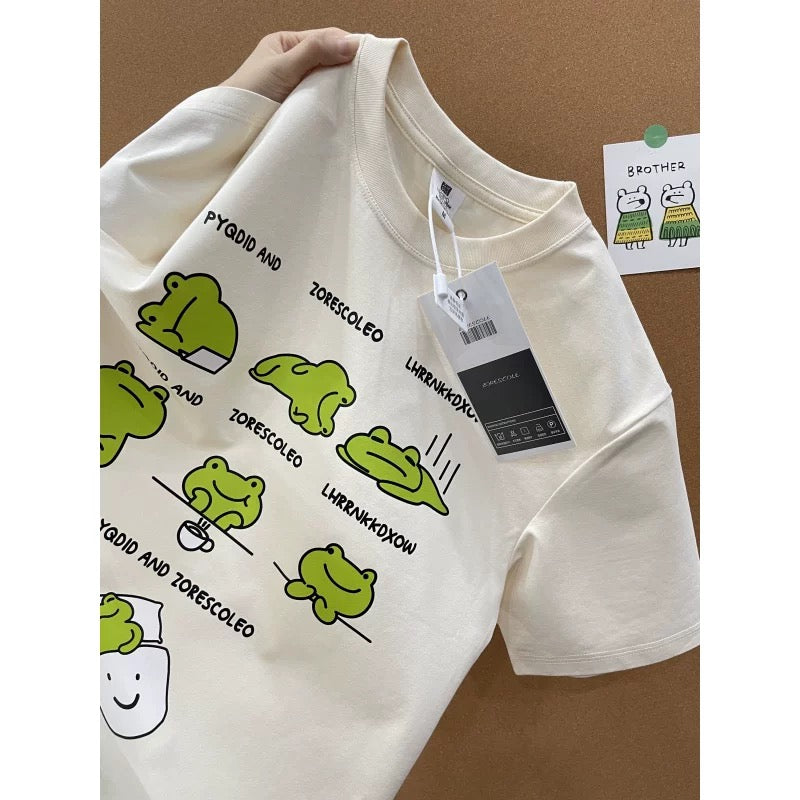 American style ins three bears printed cotton short-sleeved T-shirt men and women summer heavyweight all-match loose couple tops