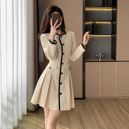 Xiaoxiangfeng Tweed Dress Women's Early Autumn 2023 New French Light Luxury Celebrity Single-breasted Pleated Skirt