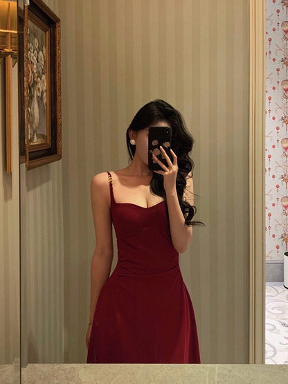 Ge Fuzhen French red suspender dress female 2024 new retro sleeveless temperament A-line waist long skirt