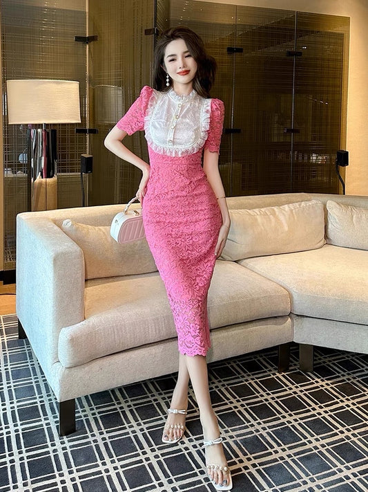 Elegant lace waist bag hip dress