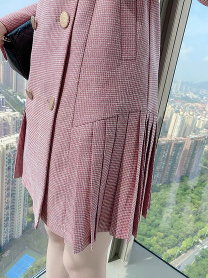 Pink suit skirt for women spring 2022 new style slim and small double-breasted pleated dress for women spring and autumn (B1419)