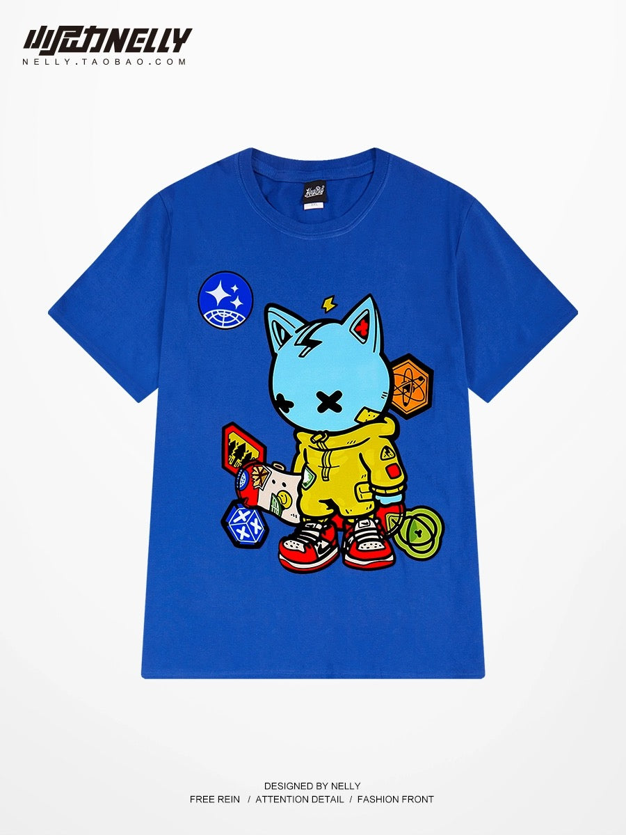 American hip-hop oversize cartoon print student half-sleeved spring and summer cute couple short-sleeved T-shirt trendy brand tee