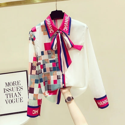 High-end mulberry silk shirt women's streamer plaid age-reducing design sense long-sleeved top spring and autumn 2023 new style