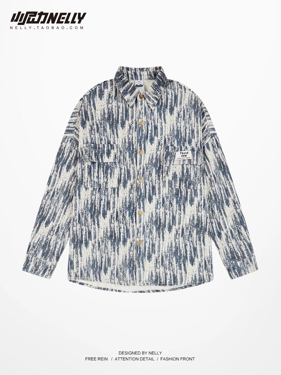 Hong Kong Style Tooling Shirt Men's Long Sleeve Spring and Autumn Trendy Brand Casual Loose Top Youth Japanese Shirt Jacket