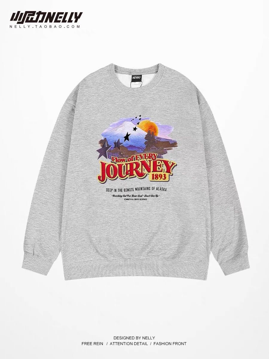Hiphop cartoon sweatshirt men's spring and autumn trendy ins loose thickened high street long-sleeved t-shirt American retro winter top