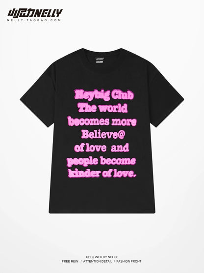 National trend creative letter printing round neck pullover half sleeve T-shirt gender-free men and women loose casual short-sleeved T-shirt bf