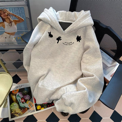 2024 new hot American cat hooded sweatshirt for men and women autumn thin loose national trend niche couple tops