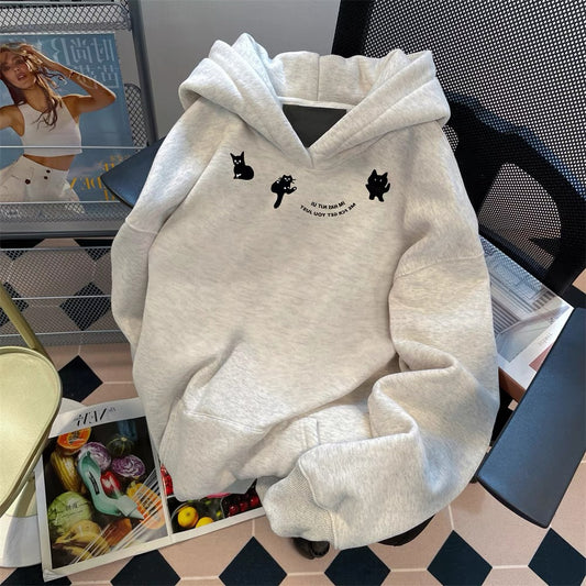 2024 new hot American cat hooded sweatshirt for men and women autumn thin loose national trend niche couple tops