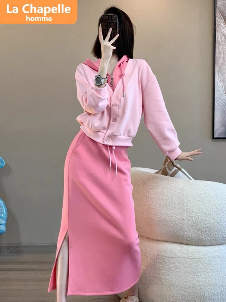 La Chapelle fake two-piece top casual half-length skirt suit for women autumn 2023 new design two-piece set