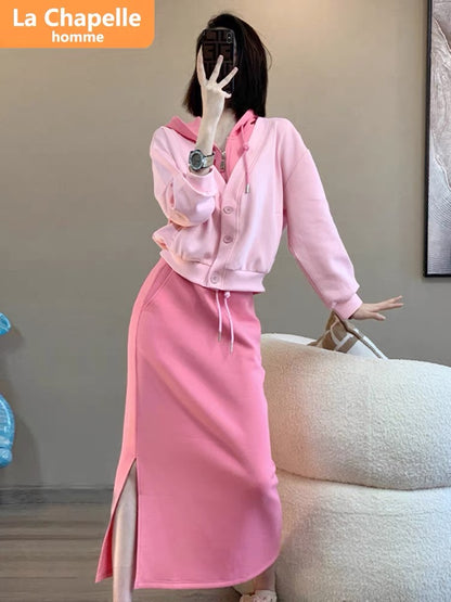 La Chapelle fake two-piece top casual half-length skirt suit for women autumn 2023 new design two-piece set