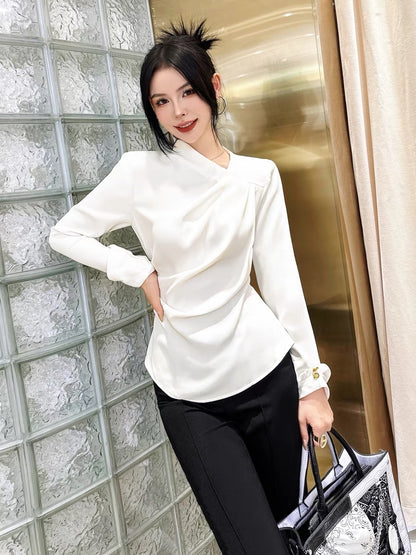 Original design 2023 autumn wear commuter suit shirt women's high-end sense foreign style chic temperament long-sleeved shirt top