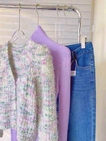 A complete set of autumn clothes in a fluffy tea color style, a playful and lively knitted sweater, a ladylike two-piece suit for women (S154)