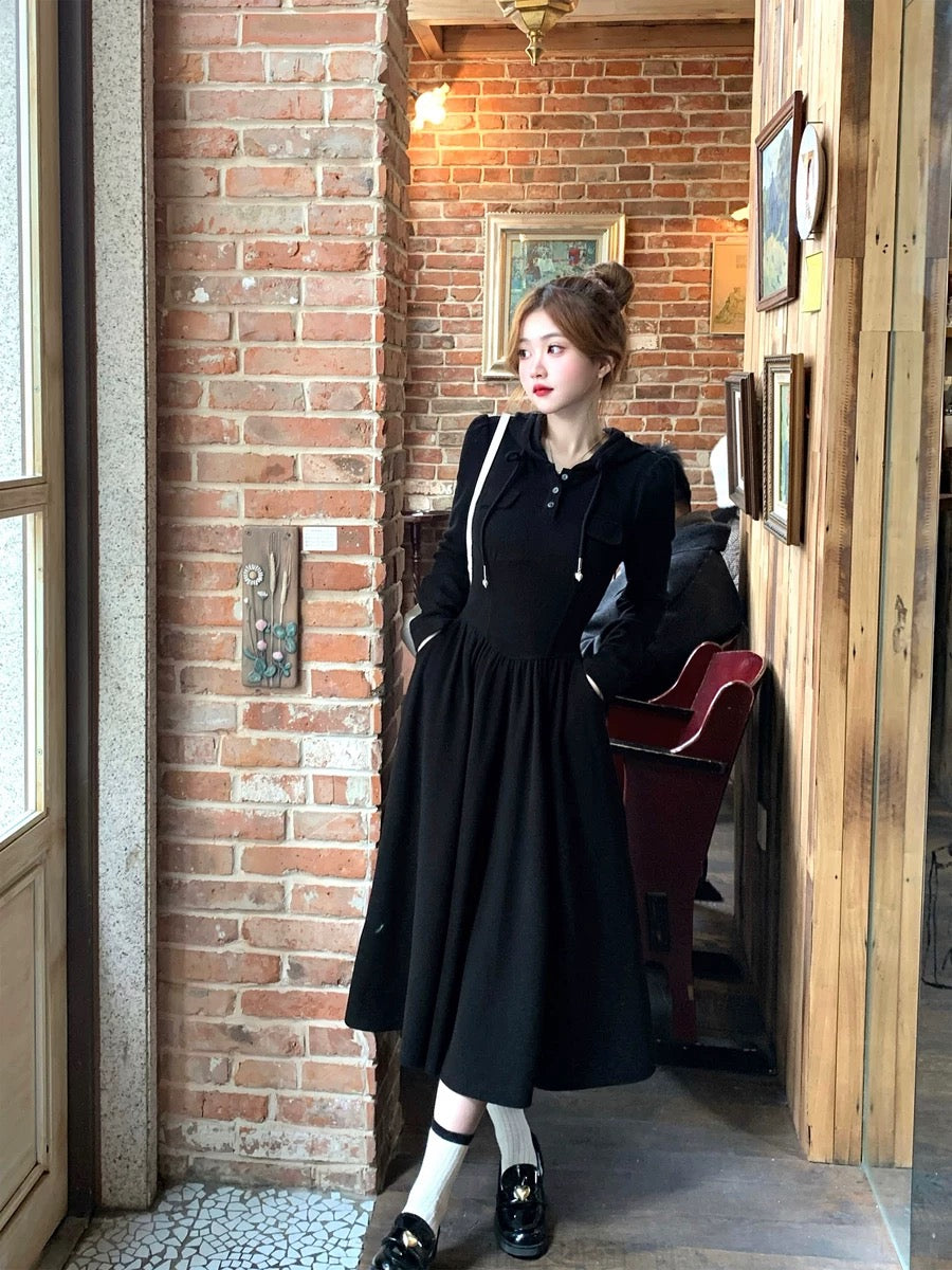 Q Girl's Korean Style/Hooded Knitted Little Black Dress Long Skirt Bla – Lee Nhi Boutique