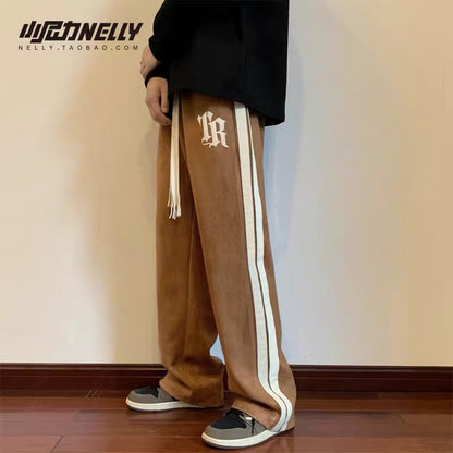 American hiphop hip-hop sweatpants for men and women, loose retro hip-hop straight nine-point pants, casual harem pants