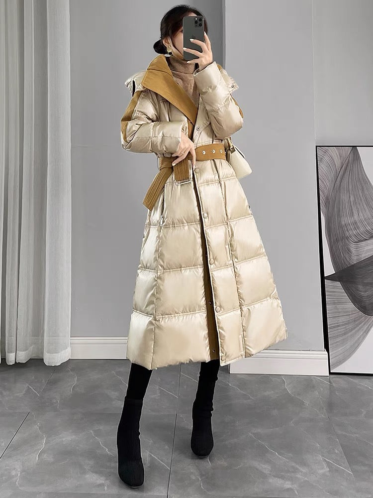 Down jacket 2023 new women's winter Korean version mid-length knee-high high-end white duck down thickened warm jacket