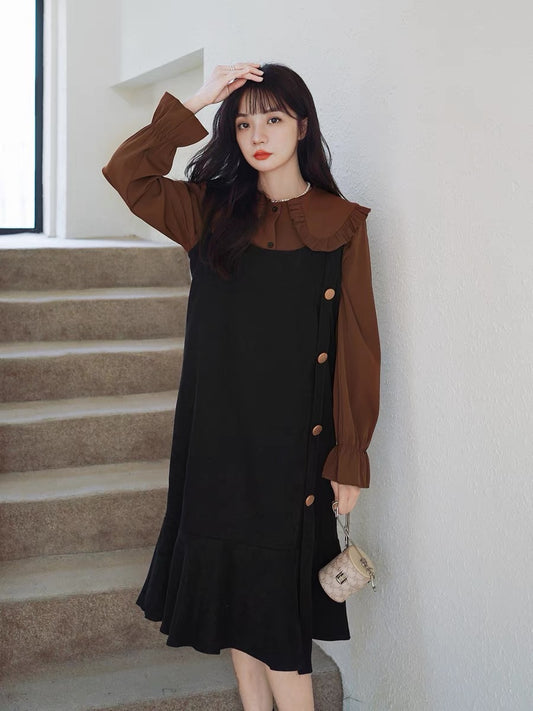 Fashionable age-reducing dress suit for women autumn 2023 new Korean style fashion shirt slimming suspender skirt two-piece set