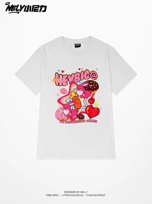 American cartoon cat print round neck short sleeve men and women summer 2025 couple pure cotton t-shirt half sleeve bottoming shirt trend