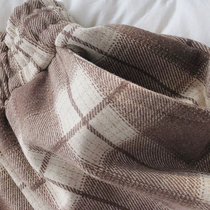 Gentle Thick Plaid Pants Women Autumn and Winter Retro Straight Casual Wide Leg Pants Loose Versatile Slimming Sports Cuff Pants
