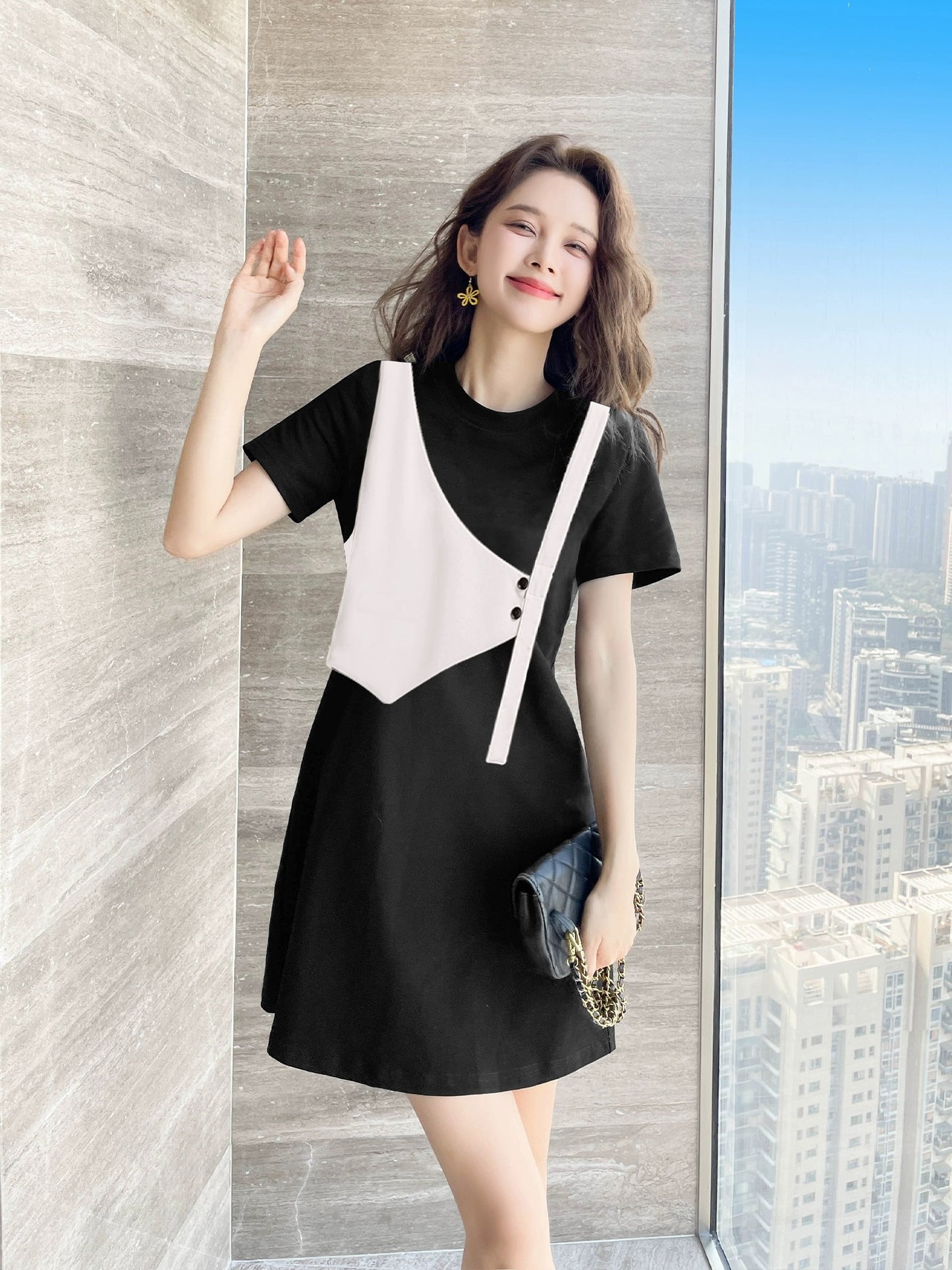 Black dress 2024 new style women's summer design niche summer women's casual skirt small summer style