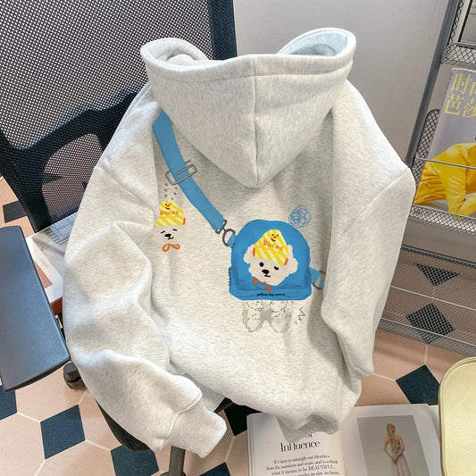 Milk fufu blue striped angel puppy sweater coat women's autumn and winter gentle Japanese style thick hooded knitted cardigan