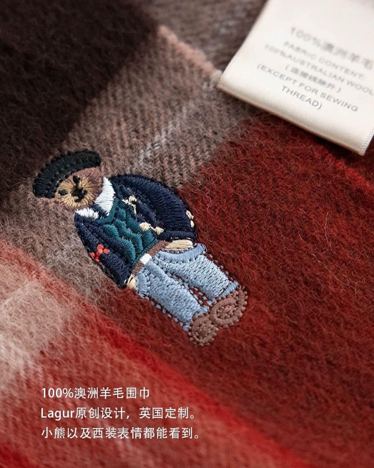 UK limited edition bear 100% Australian wool scarf retro British style men and women couple plaid thick winter