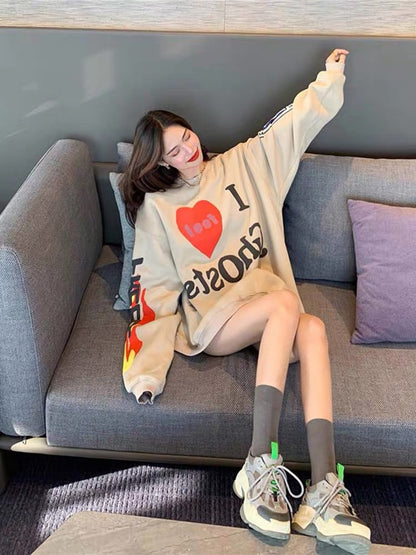 Large size sweet letter printed sweatshirt women's loose Korean version 2020 winter new style gentle style fashion trend top T3456