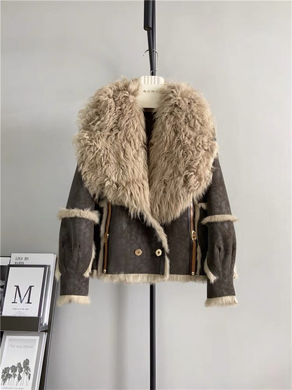 Haining's new rabbit fur natural fur all-in-one motorcycle wind beach wool fur collar foreign style new style women's winter light luxury women T3464