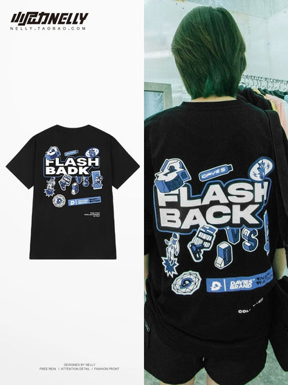 Heavy cotton t-shirt cartoon letters European and American high street men and women American wear short-sleeved oversize half-sleeved couple