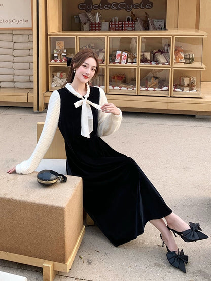 [01.22 New Products 95% Off] Velvet Waist Splicing Dress Women's 2024 New Style Slim Skirt