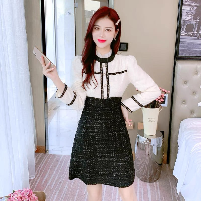 lolita dress women's autumn and winter 2023 new velvet thickened splicing long-sleeved slimming skirt to reduce age