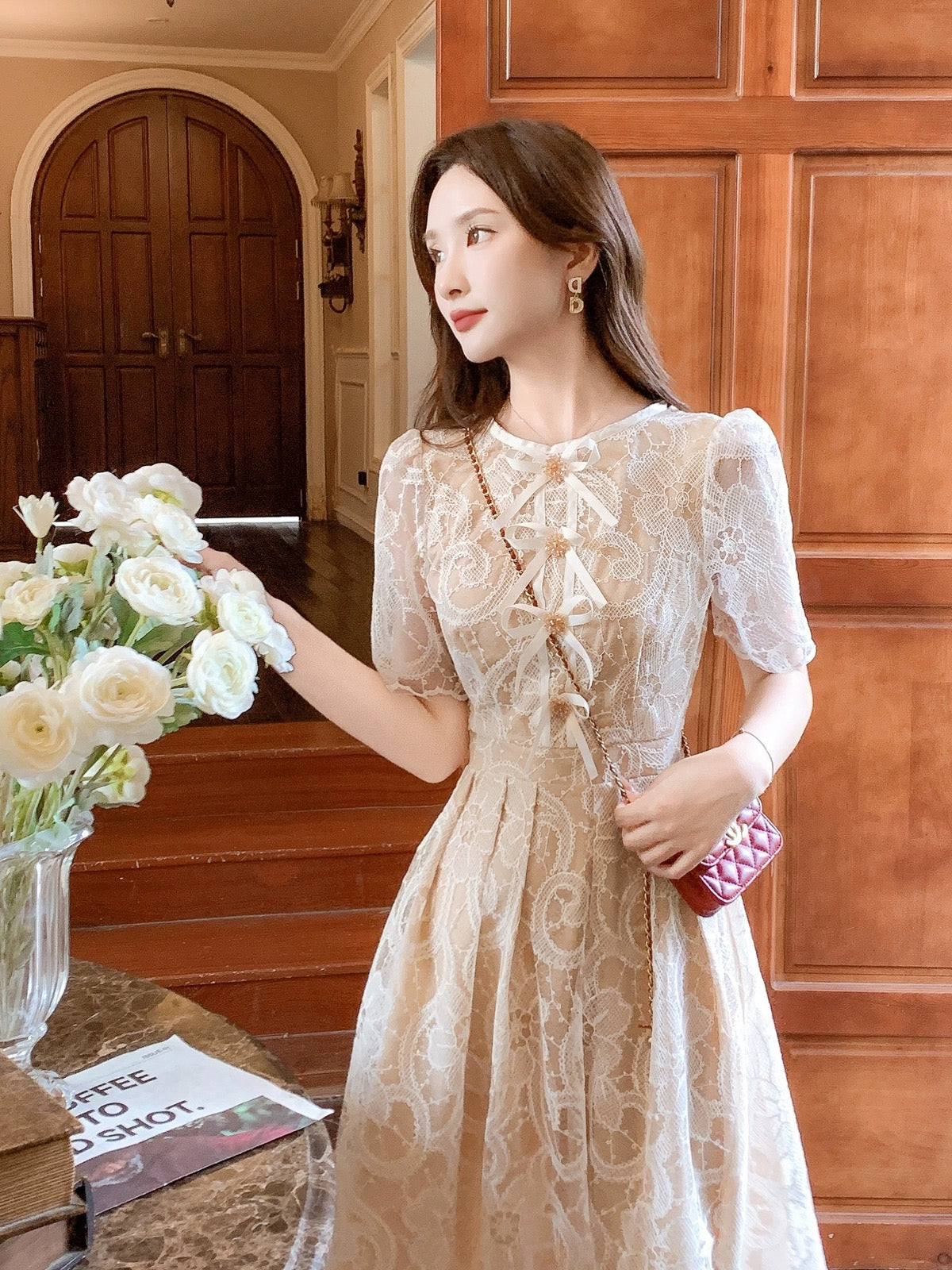 Zhang Xinzi [Romantic] French hook flower embroidery water-soluble lace dress female summer new temperament long skirt