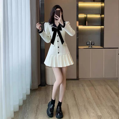 2023 new women's autumn French white dress for small people, a complete set of high-end outfits for women in autumn and winter